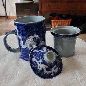 Dragon Porcelain Tea Mug Cup W/lid Infuser Filter 3 pc set.